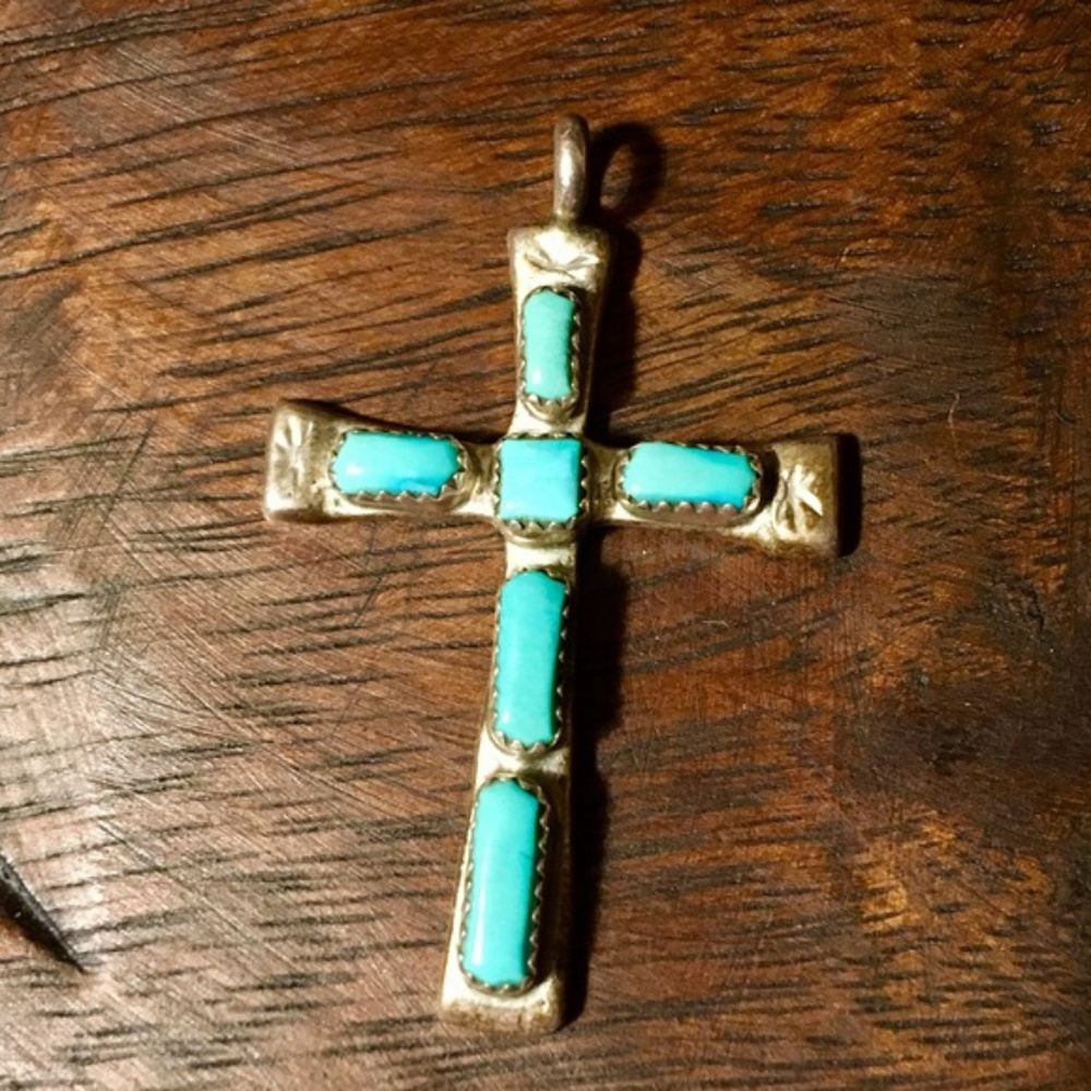 Zuni Cecilia Iule turquoise and silver cross